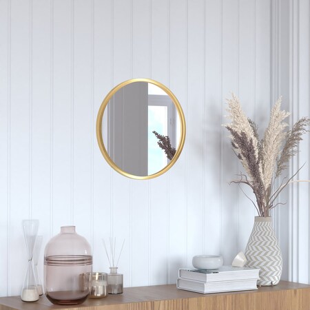 Flash Furniture 16" Round Gold Metal Framed Accent Wall Mirror HFKHD-6GD-CRE8-191315-GG